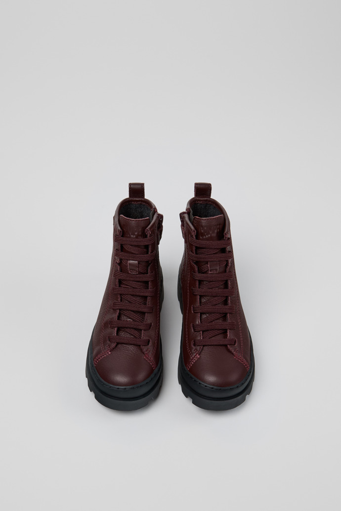 Overhead view of Brutus Burgundy Leather Ankle Boots for Kids.