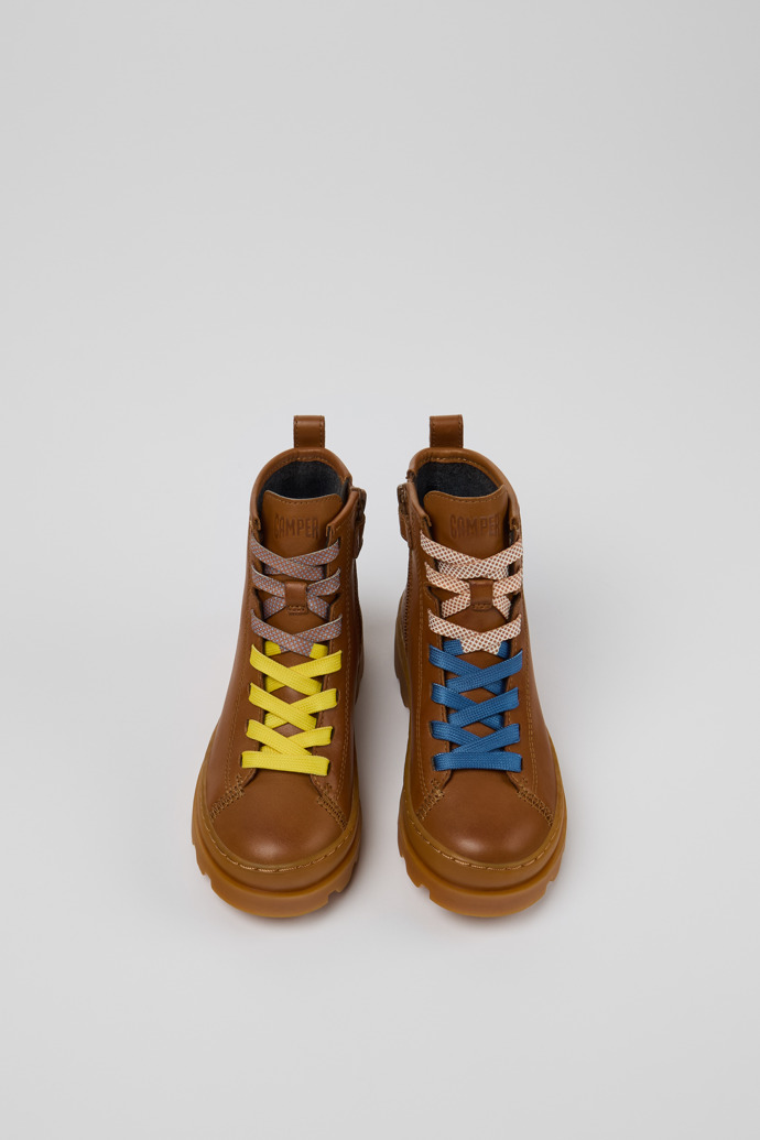 Overhead view of Twins Brown Leather Ankle-Boots for Kids.