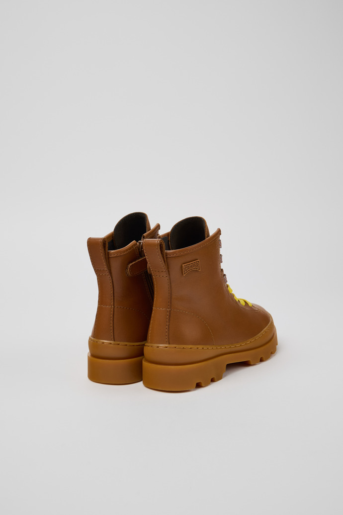 Back view of Twins Brown Leather Ankle-Boots for Kids.