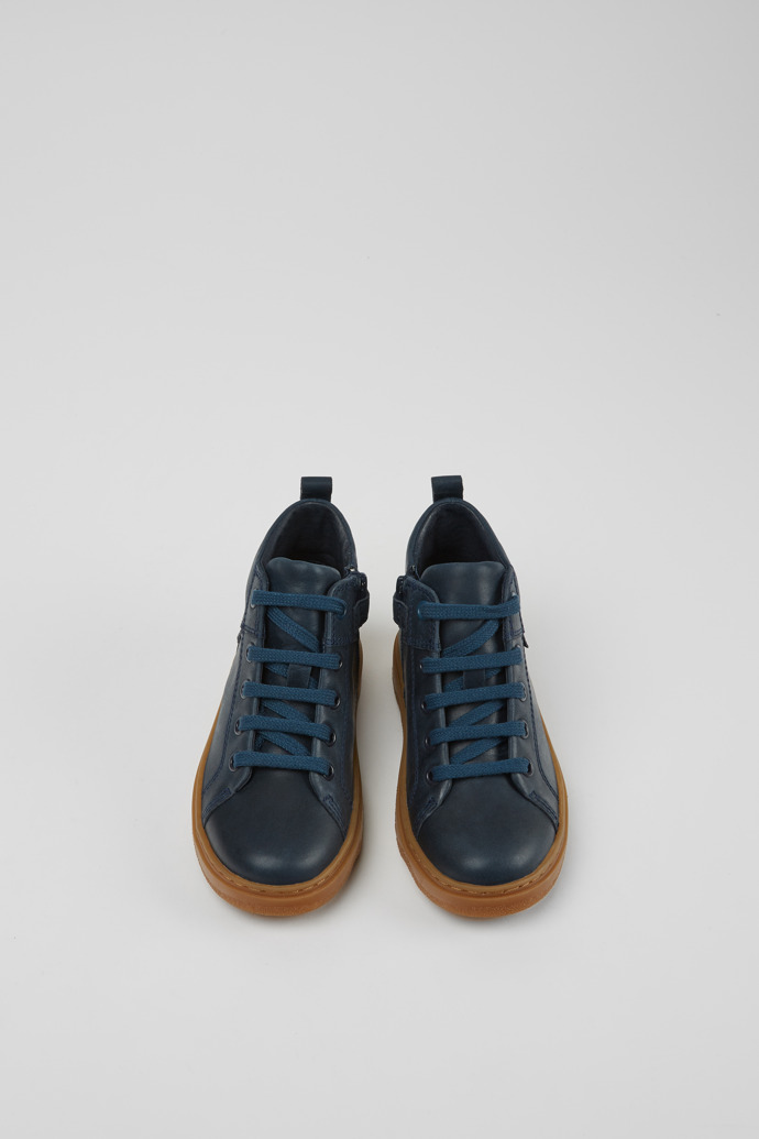 Overhead view of Kido Blue leather ankle boots