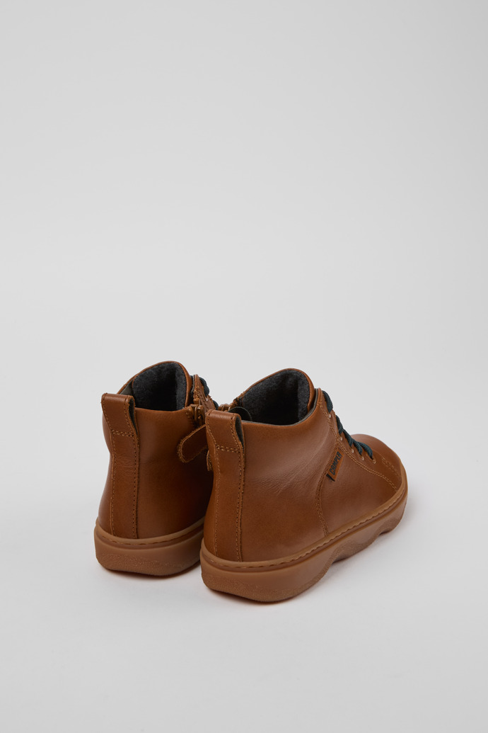 Back view of Kiddo Brown leather ankle boots for kids