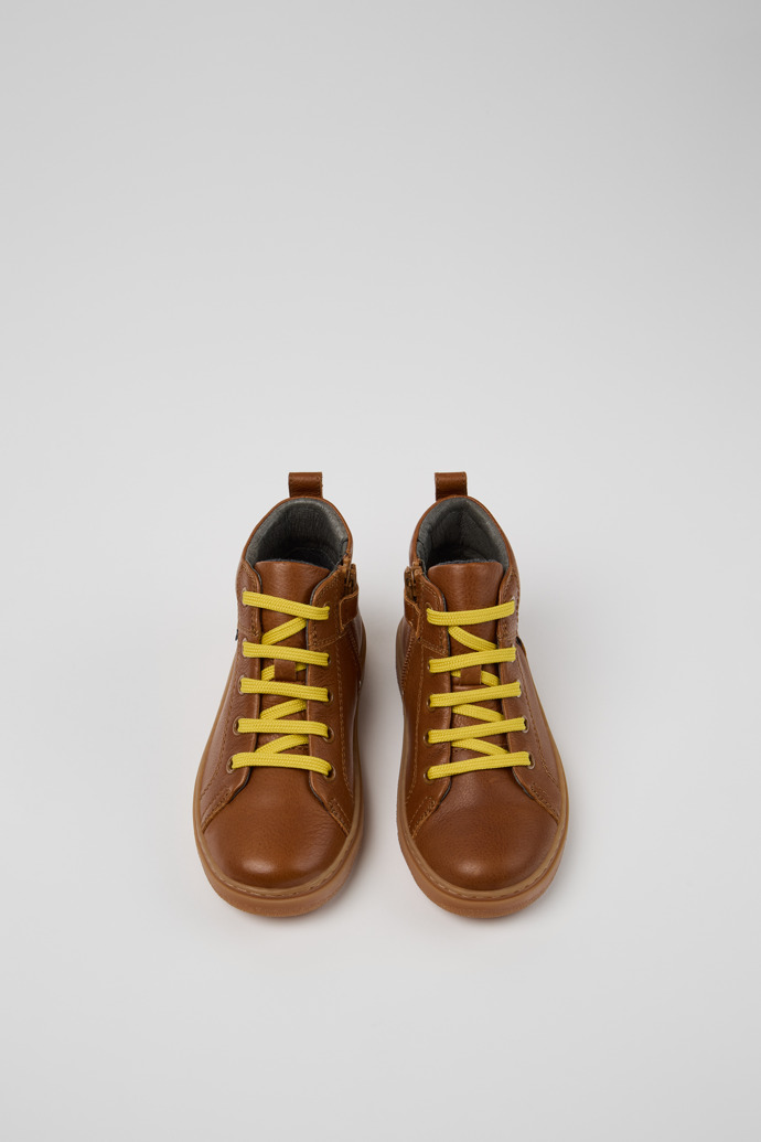 Overhead view of Kiddo Brown Leather Ankle Boots for Kids.