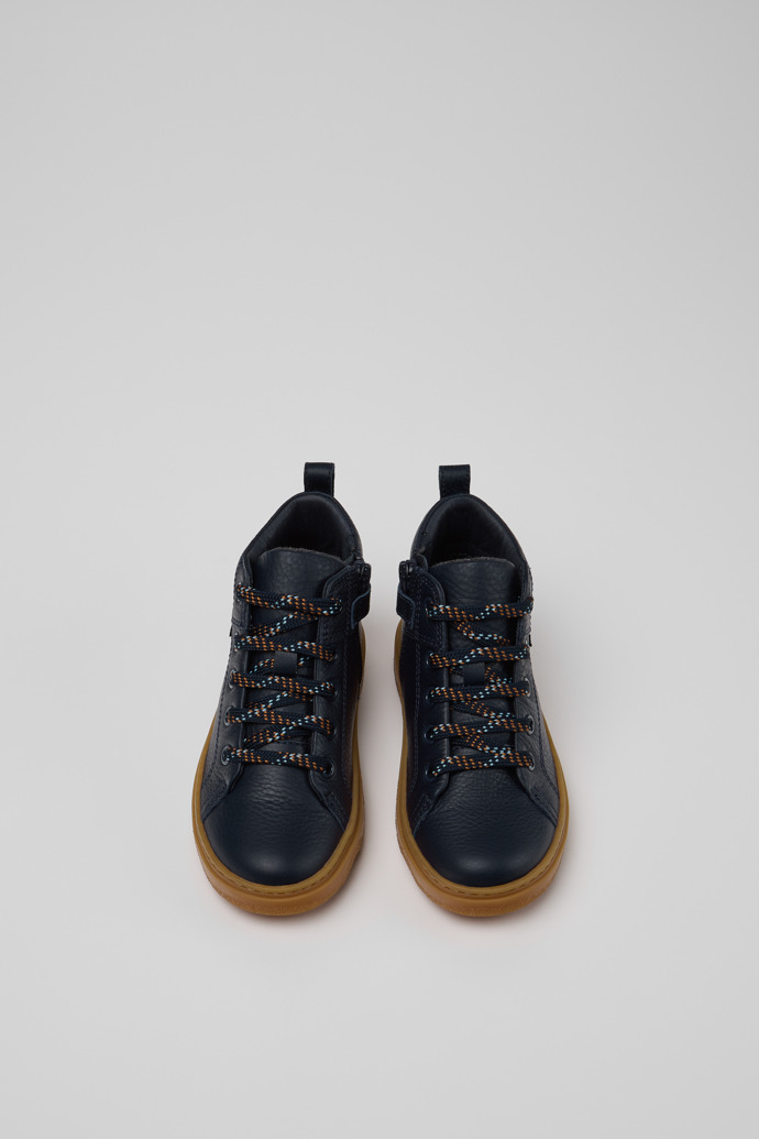 Overhead view of Kiddo Blue Leather Ankle Boots for Children.