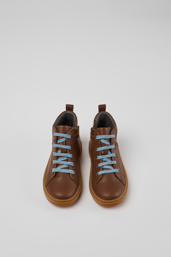 Overhead view of Kiddo Brown Leather Ankle Boots for Children.
