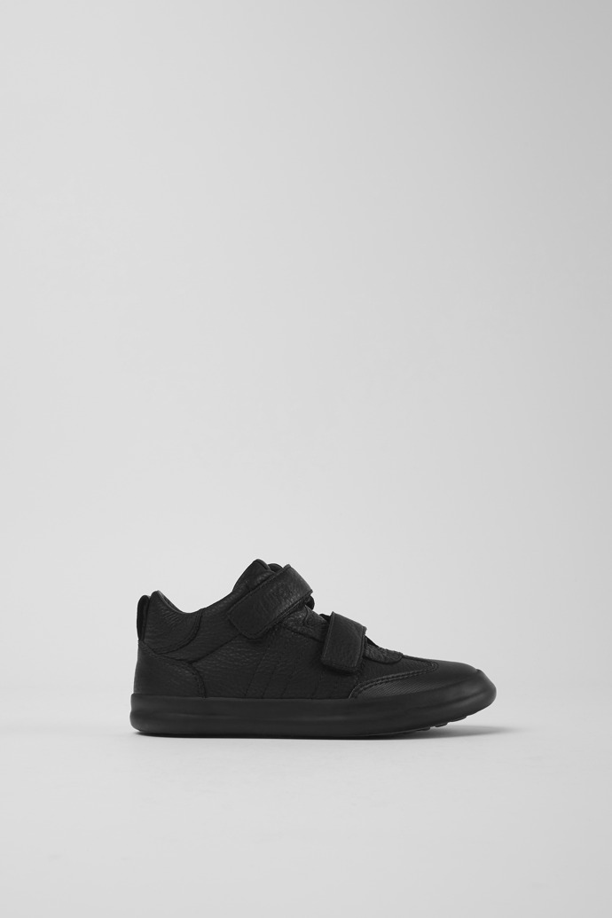 Side view of Pursuit Black leather and textile sneakers for kids