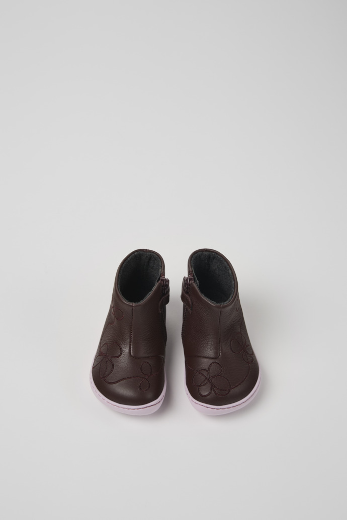 Overhead view of Twins Burgundy Leather ankle boot for kids