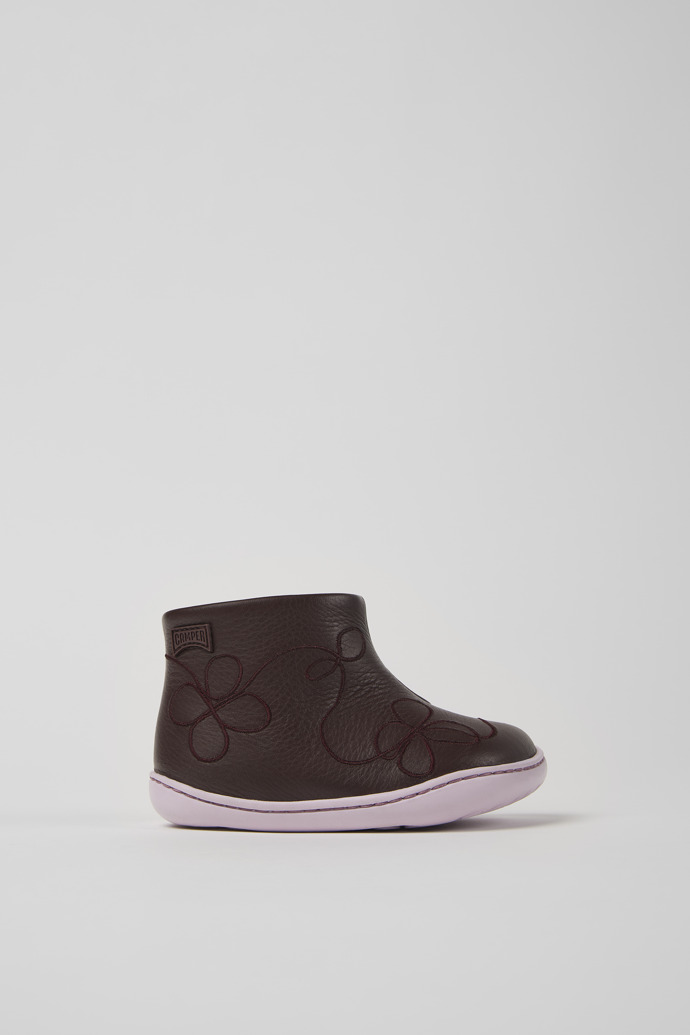 Side view of Twins Burgundy Leather ankle boot for kids