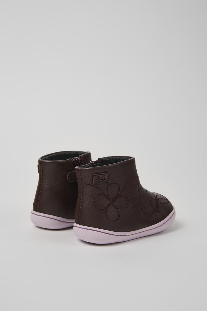 Back view of Twins Burgundy Leather ankle boot for kids