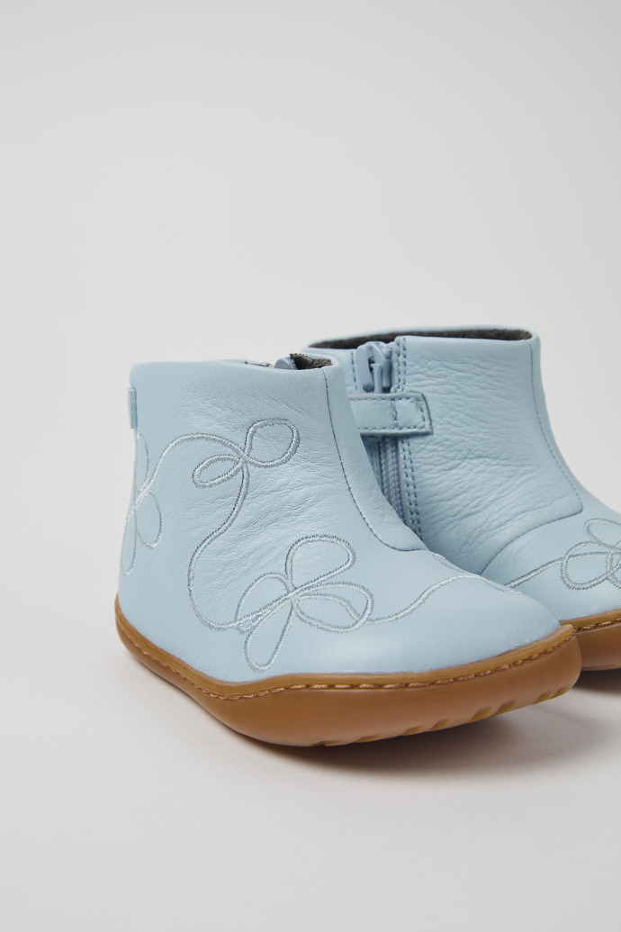 Close-up view of Twins Blue Leather ankle boot for kids