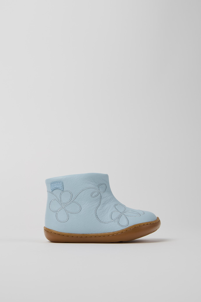 Side view of Twins Blue Leather ankle boot for kids