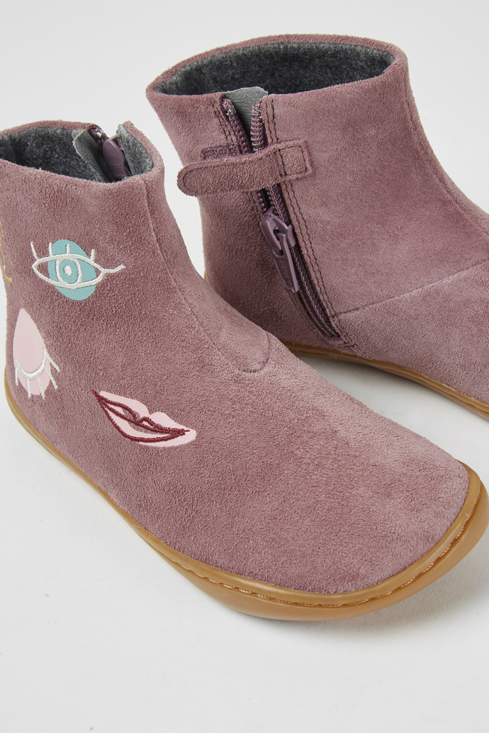 Close-up view of Twins Purple nubuck ankle boots