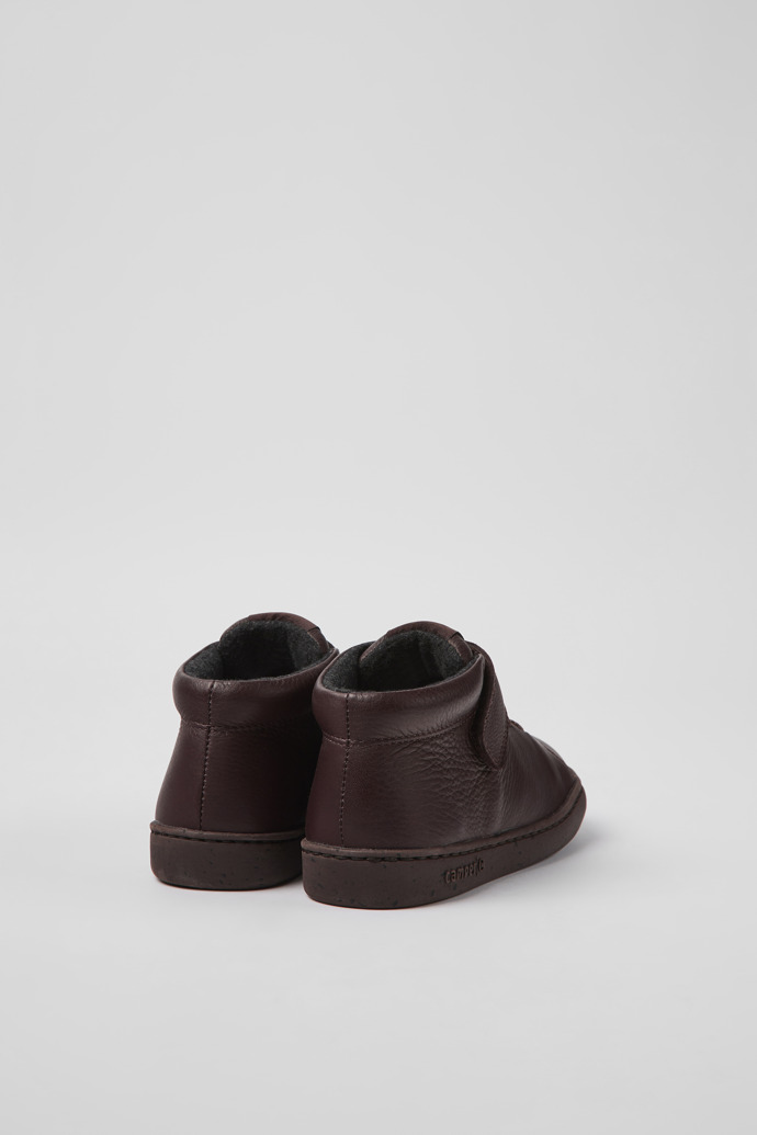 Back view of Peu Touring Burgundy leather ankle boots for kids