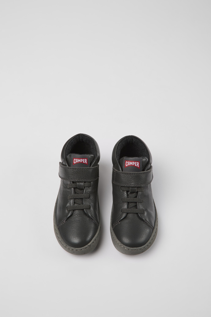 Overhead view of Peu Touring Gray leather ankle boots for kids