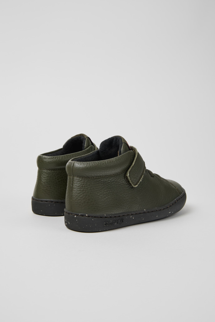 Back view of Peu Touring Green leather ankle boots for kids