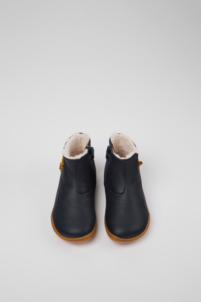 Overhead view of Peu Navy blue leather ankle boots
