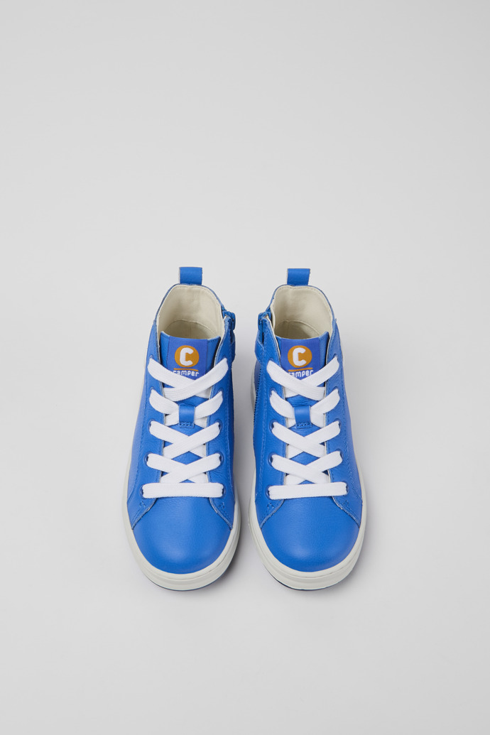 Overhead view of Runner Blue leather high-top sneakers for kids