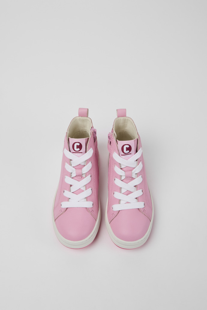 Overhead view of Runner Pink leather high-top sneakers for kids