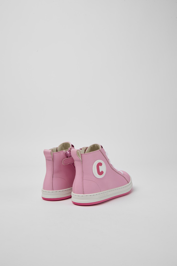Back view of Runner Pink leather high-top sneakers for kids