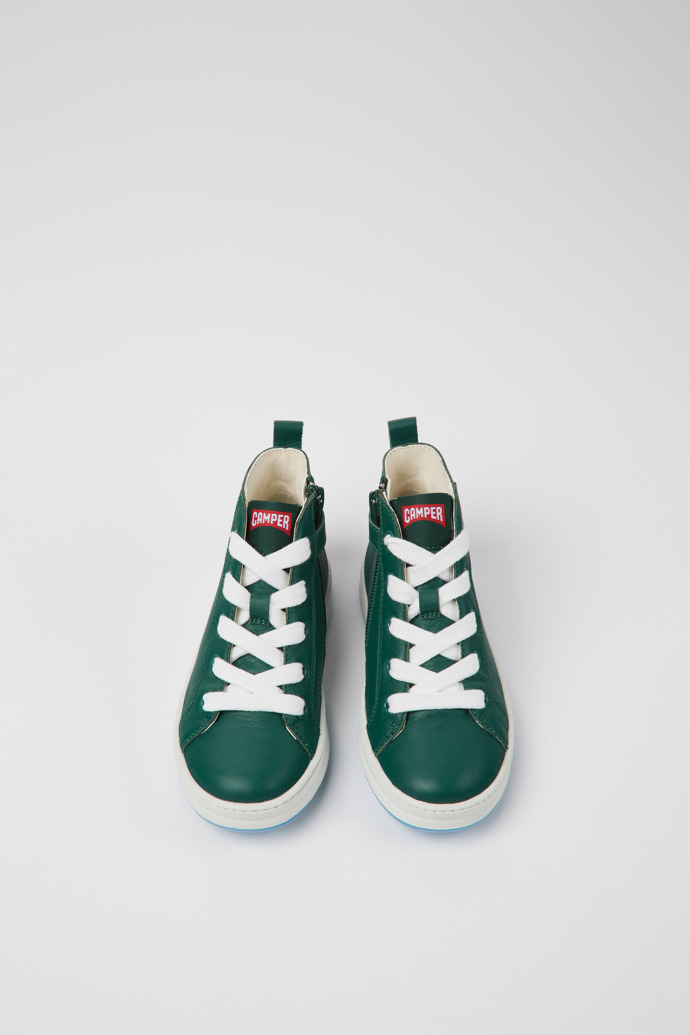 Overhead view of Runner Green leather sneakers for kids