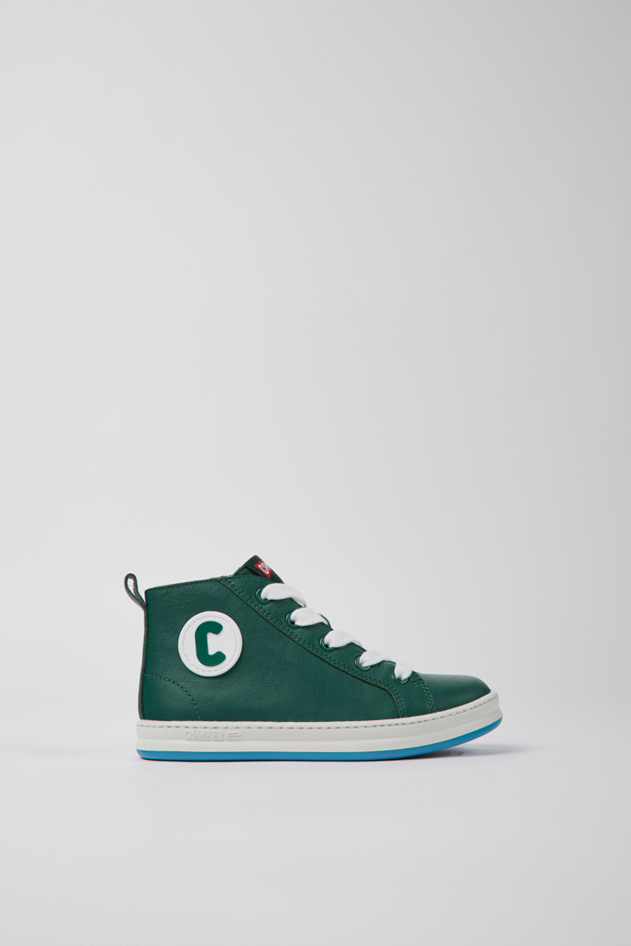 Side view of Runner Green leather sneakers for kids