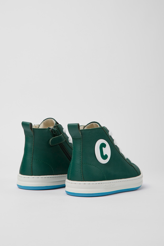 Back view of Runner Green leather sneakers for kids