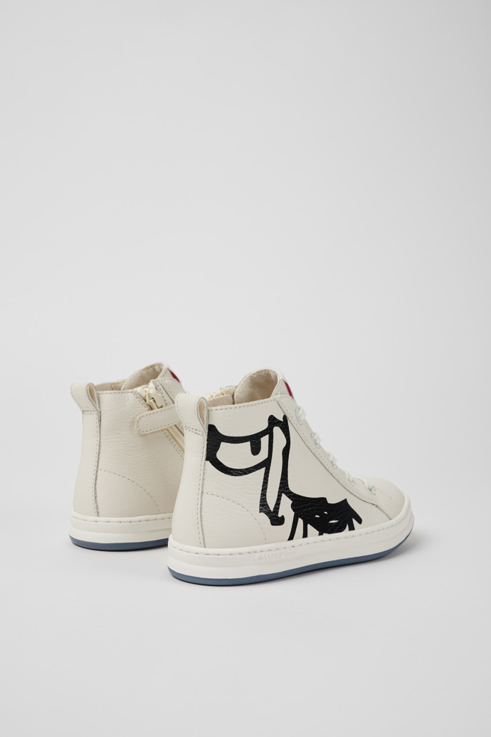 Back view of Twins White and black leather ankle boots for kids