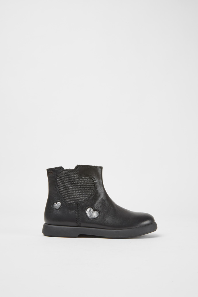 Side view of Duet Black leather ankle boots