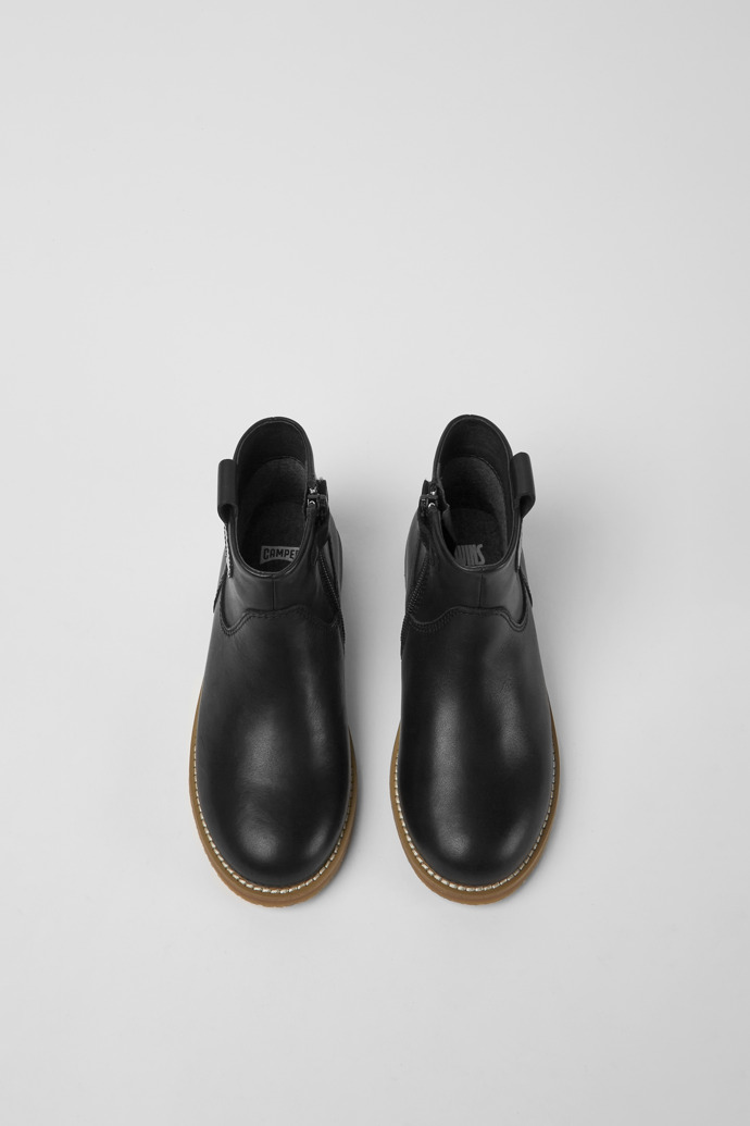 Overhead view of Twins Black leather ankle boots
