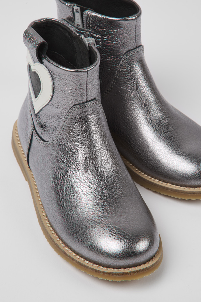 Close-up view of Twins Silver leather zip-up boots