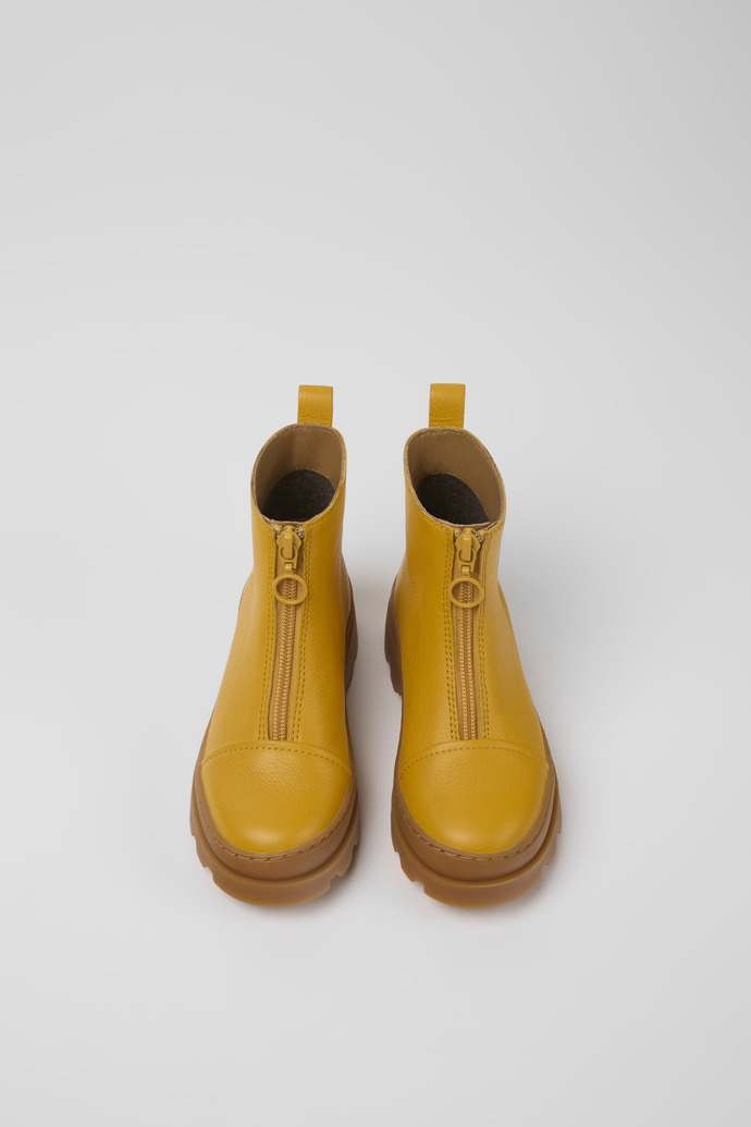 Overhead view of Brutus Yellow leather zip-up boots