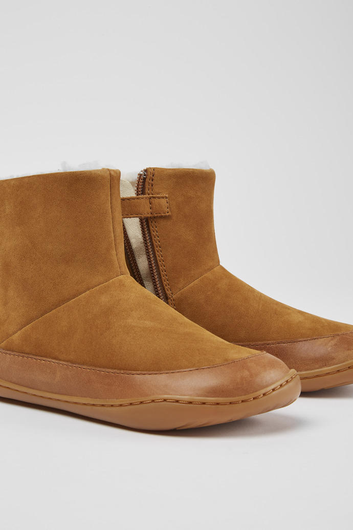 Close-up view of Peu Brown zip ankle boots