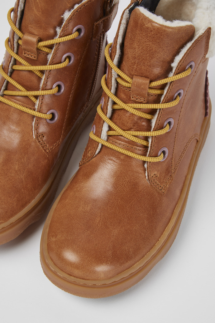 Close-up view of Kido Brown ankle boots