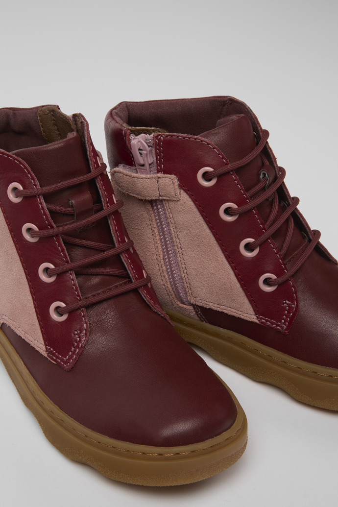 Close-up view of Kido Multicolored leather and nubuck boots
