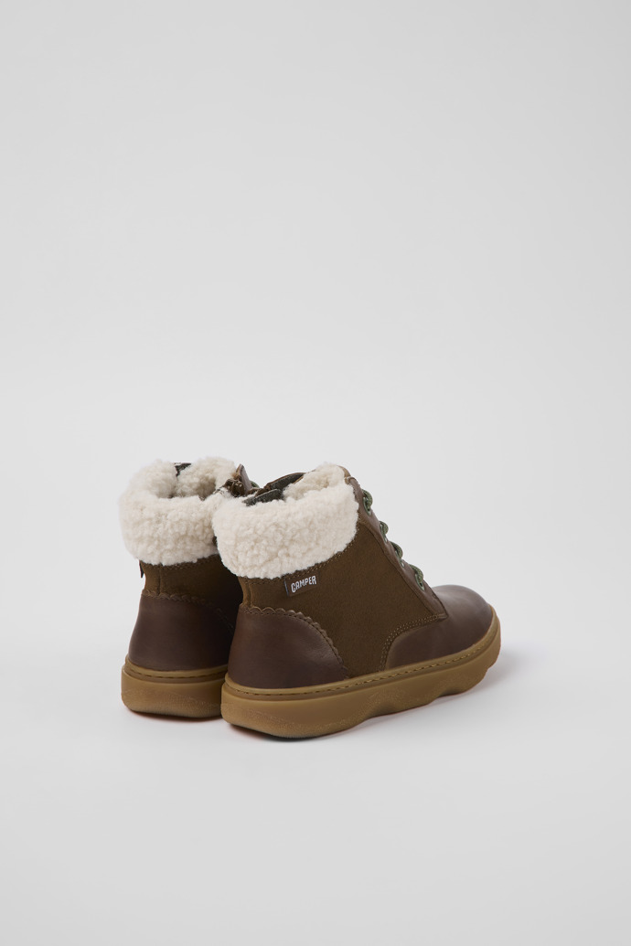 Back view of Kido Brown leather and nubuck ankle boots for kids