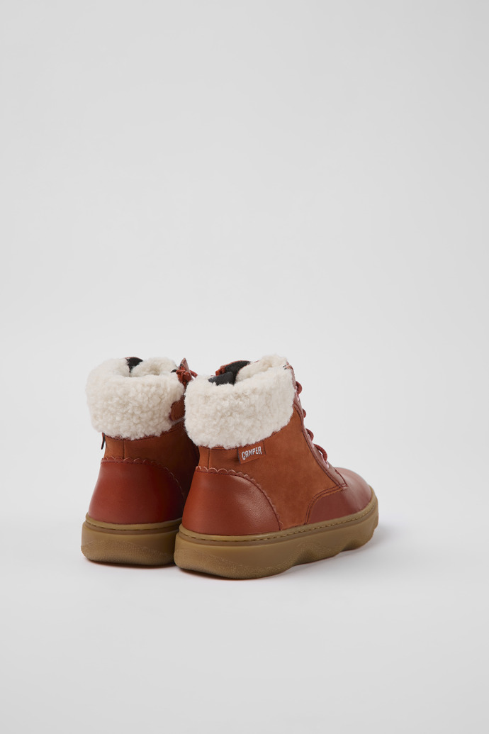 Back view of Kido Red leather and nubuck ankle boots for kids
