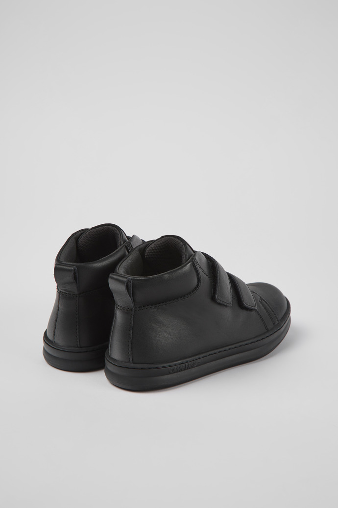 Back view of Runner Black leather and textile ankle boots for kids