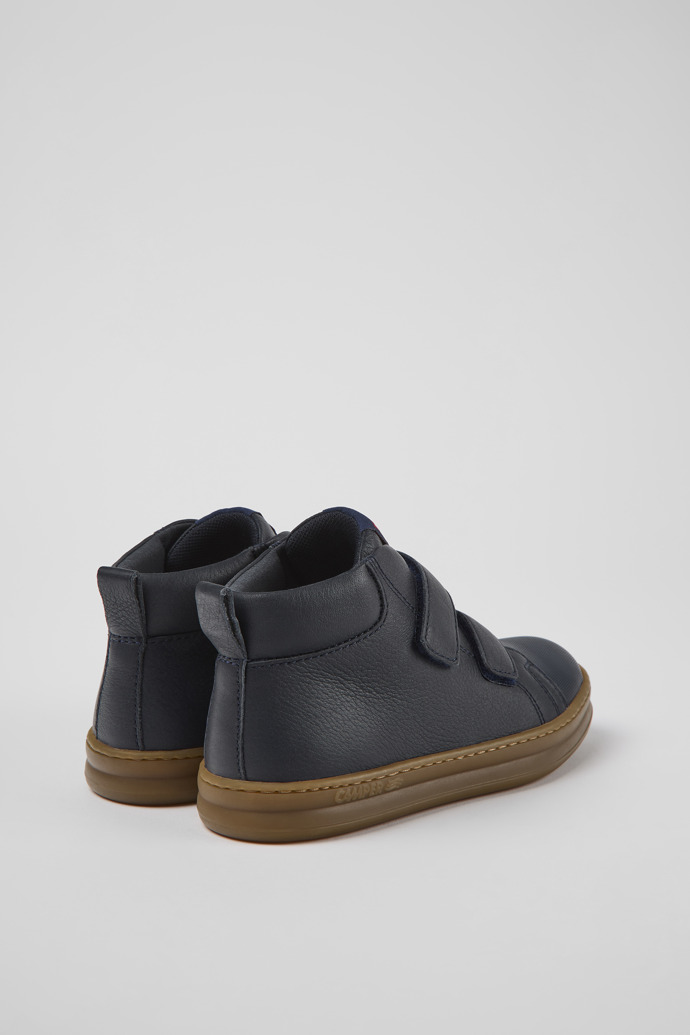 Back view of Runner Navy blue leather and textile ankle boots for kids