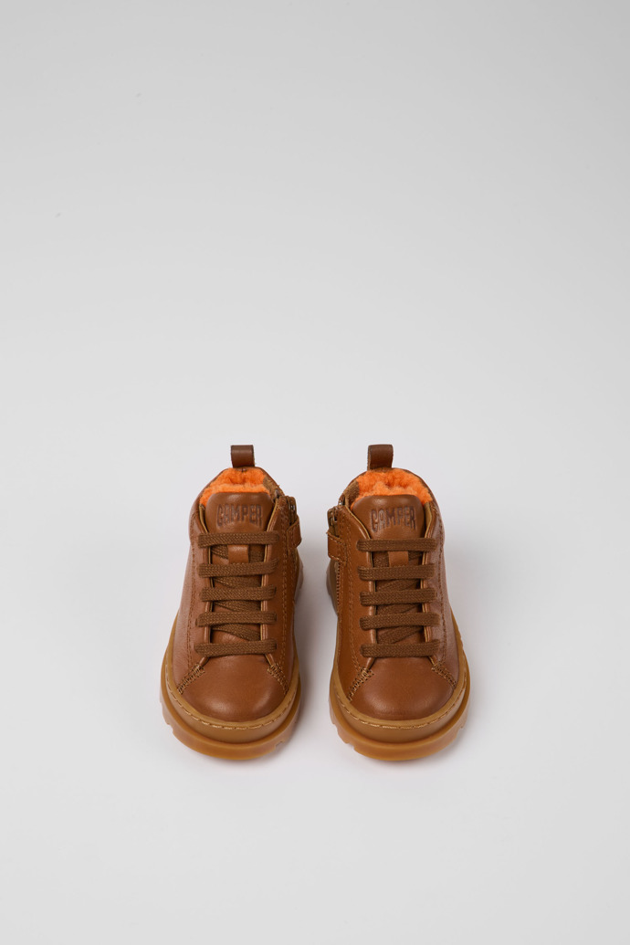 Overhead view of Brutus Brown leather lace-up boots