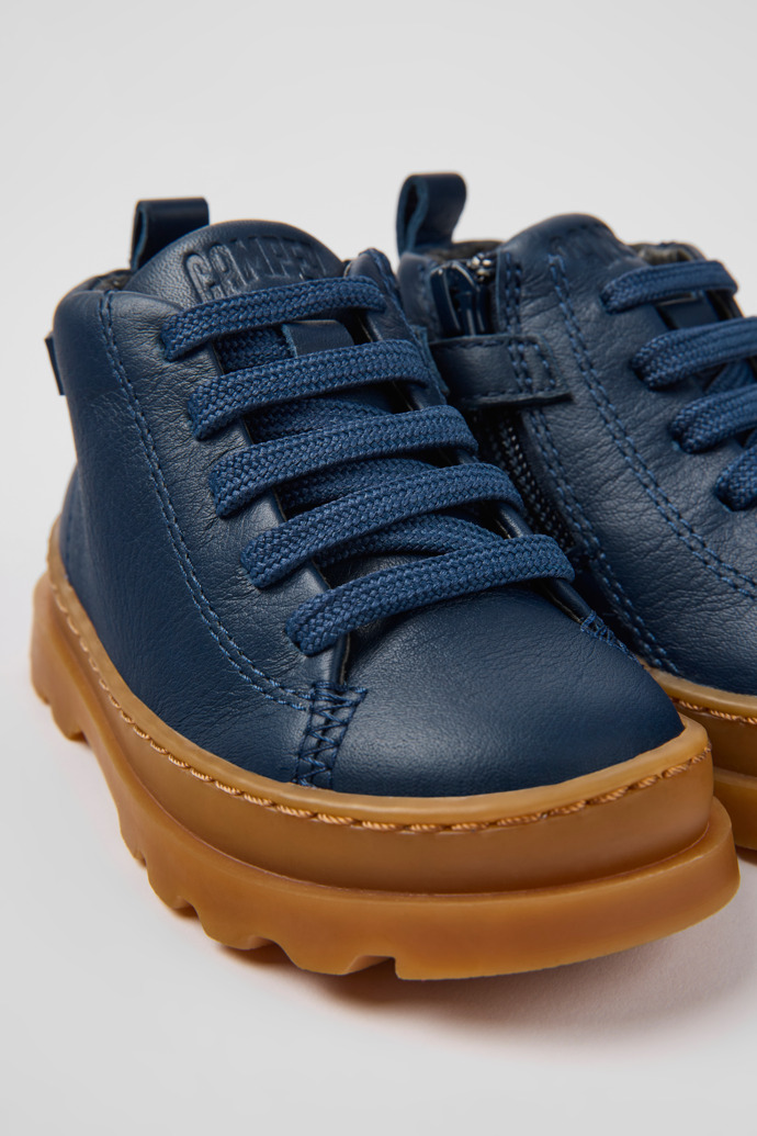 Close-up view of Brutus Blue leather ankle boots for kids