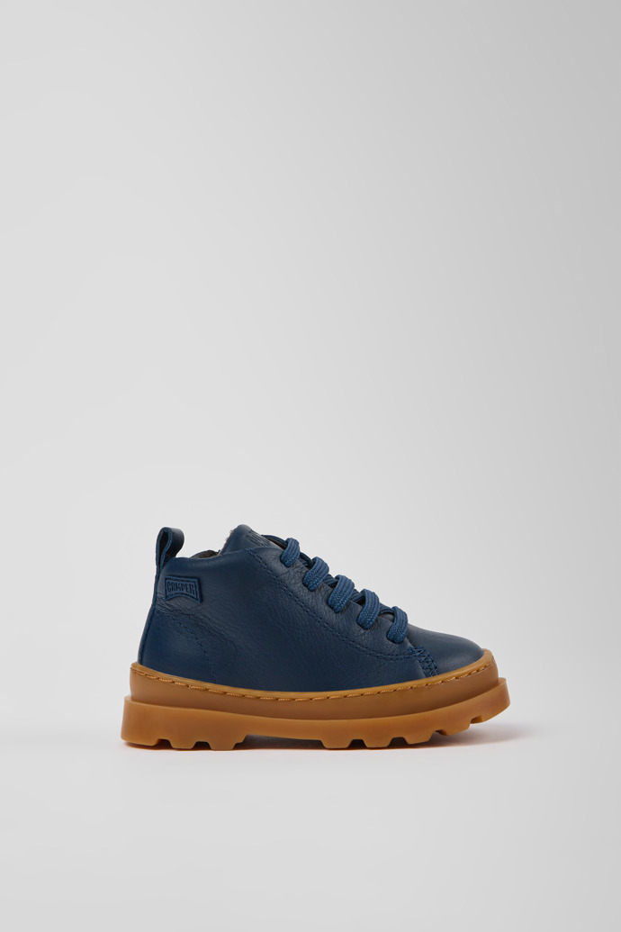 Side view of Brutus Blue leather ankle boots for kids