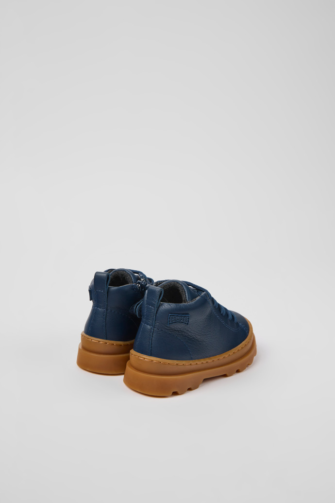 Back view of Brutus Blue leather ankle boots for kids