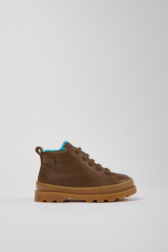 Image of Side view of Brutus Brown leather ankle boots for kids