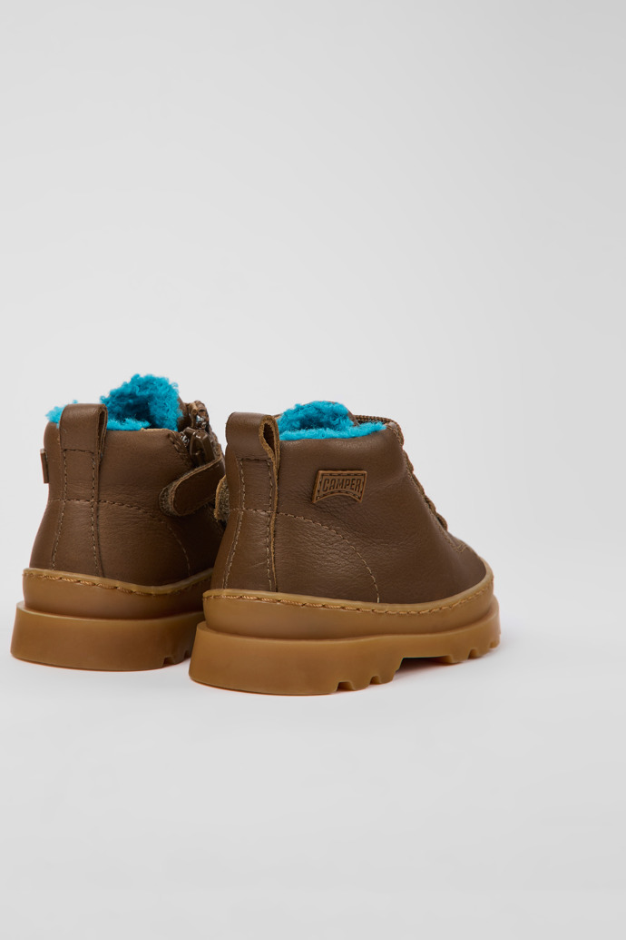 Back view of Brutus Brown leather ankle boots for kids