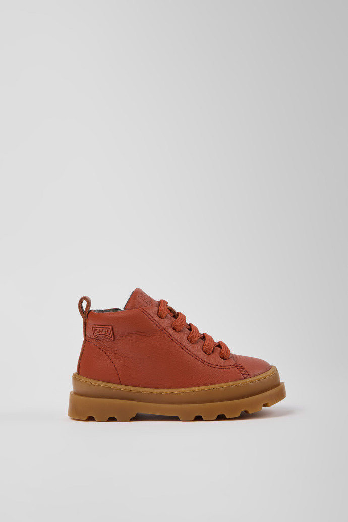 Image of Side view of Brutus Red leather ankle boots for kids