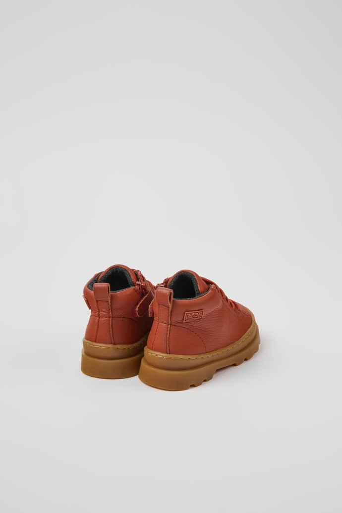 Back view of Brutus Red leather ankle boots for kids