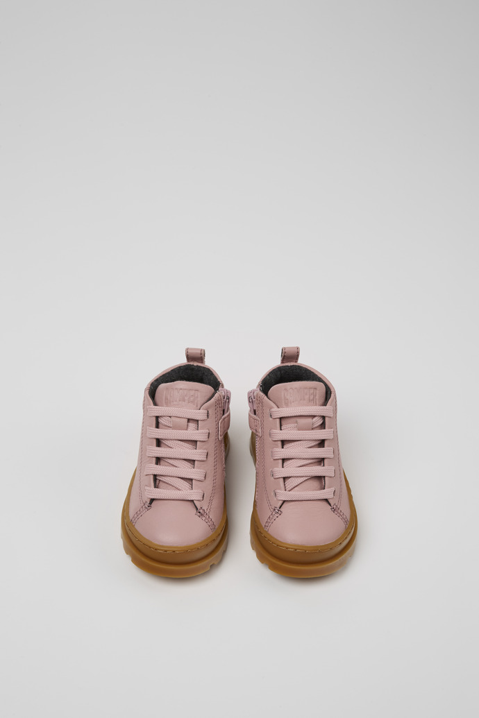 Overhead view of Brutus Pink leather ankle boots for kids