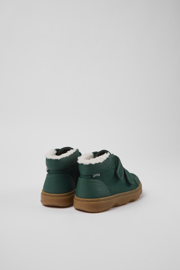 Back view of Kido Green leather and textile ankle boots for kids