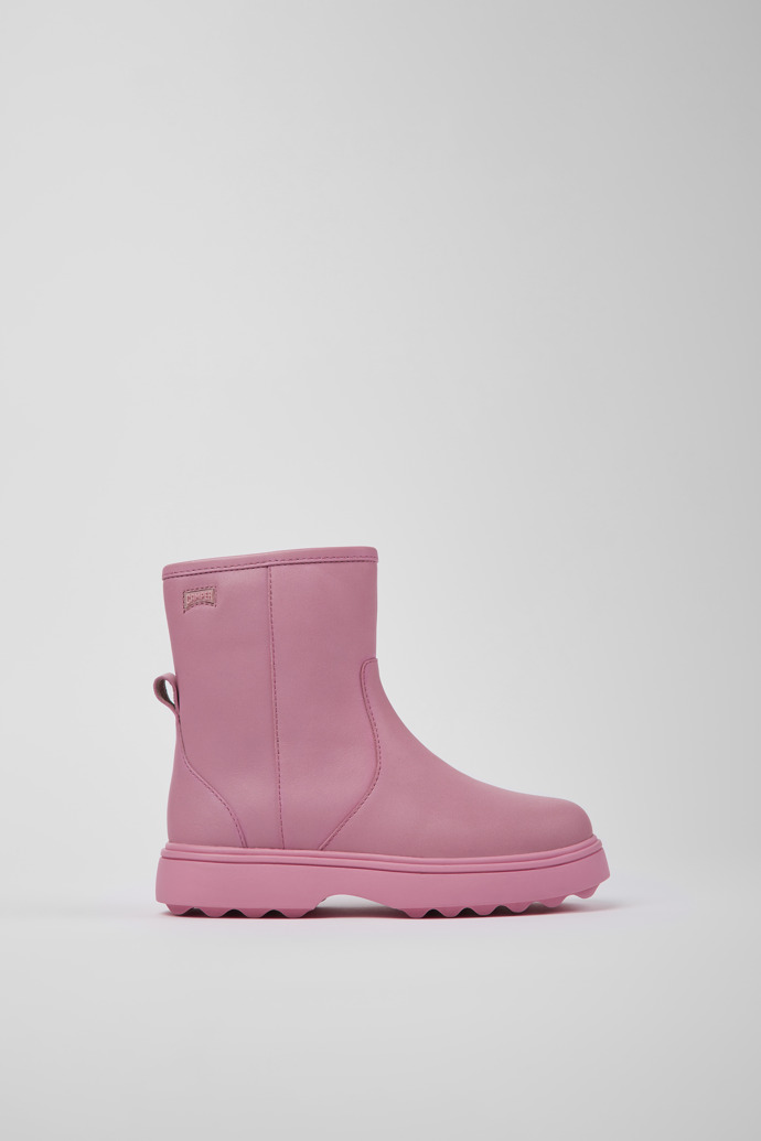 Side view of Norte Pink leather ankle boots for kids