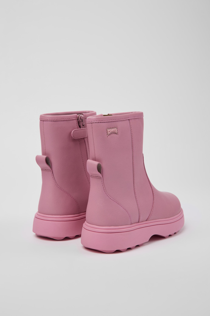 Back view of Norte Pink leather ankle boots for kids