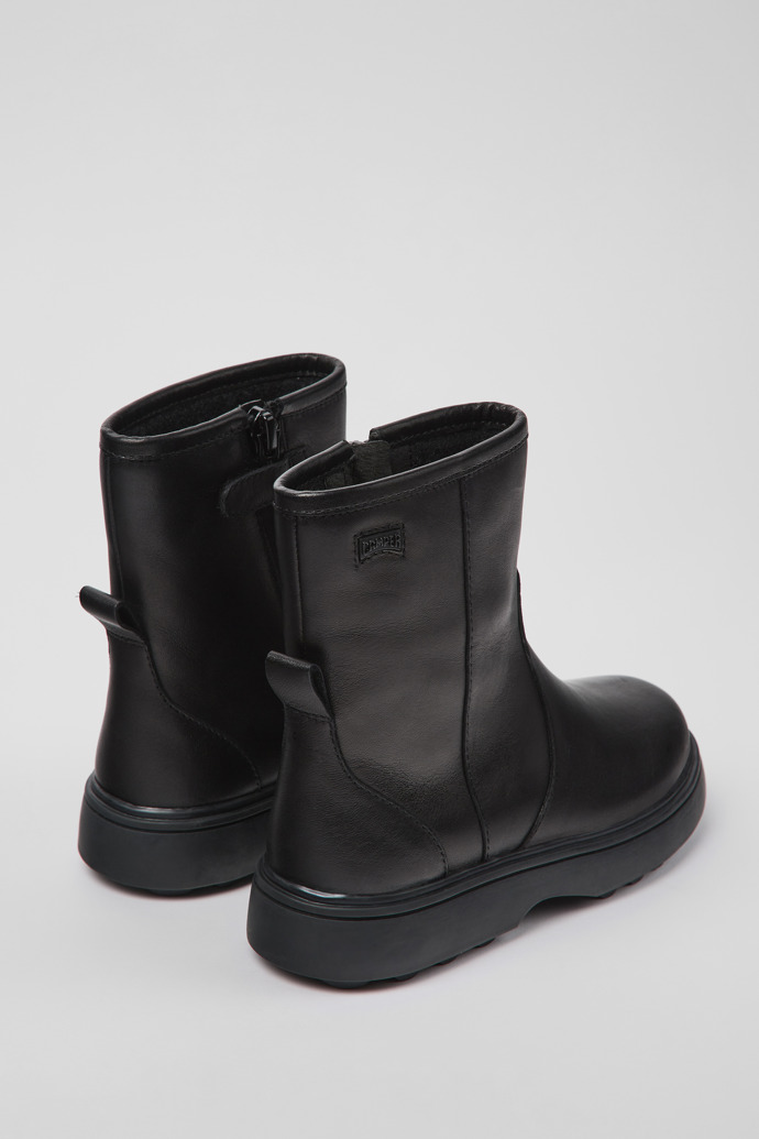 Back view of Norte Black leather ankle boots for kids